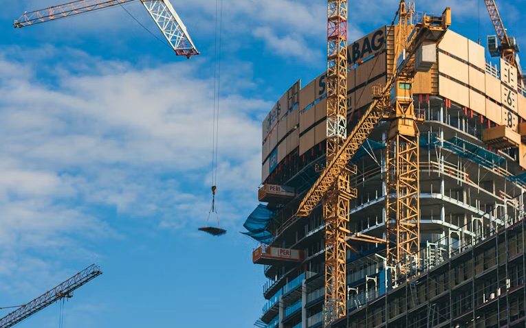 Construction site with tower cranes